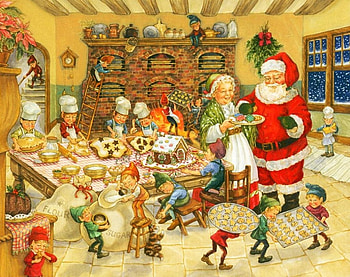Santa's Bakery, artwork, painting, grandma, helpers, cake, santa HD wallpaper