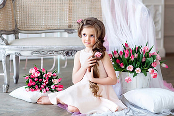 cute, girl, flowers, graphy HD wallpaper