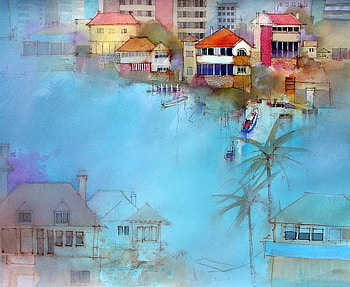 John Lovett. watercolor, blue, art, drawing, john lovett, watercolor HD wallpaper