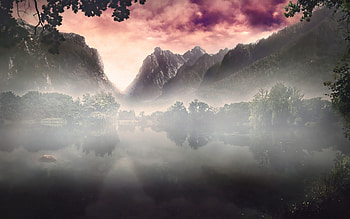 Nature, Sky, Mountains, Dawn, Fog, Morning, Secret, Mystery HD wallpaper