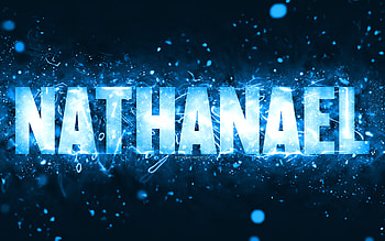 Happy Birtay Nathanael, , blue neon lights, Nathanael name, creative, Nathanael Happy Birtay, Nathanael Birtay, popular american male names, with Nathanael name, Nathanael HD wallpaper