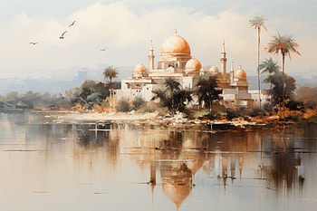 Mediterranean city view, impressionist, oasis, sea, building, city, artistic, oil painting HD wallpaper