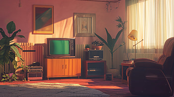 LoFi Living Room Essence –, lofi, room, living room, vintage TV, indoor plants HD wallpaper