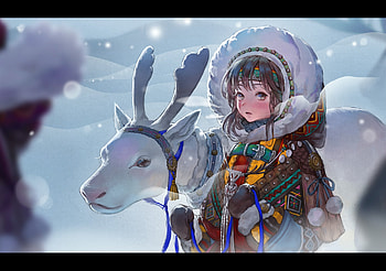 :), winter, reindeer, anime, iarna, girl, diami, manga HD wallpaper
