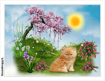 KITTEN IN THE GARDEN, ART, KITTEN, GARDEN, ABSTRACT HD wallpaper