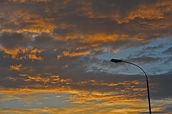 clouds, golden, sunset, sreet light HD wallpaper