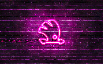 Skoda purple logo, , purple brickwall, Skoda logo, cars brands, Skoda neon logo, Skoda HD wallpaper