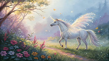 Magical Unicorn Creature, magical creature, unicorn, magical, forest, wings HD wallpaper