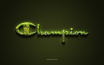 Champion logo, green creative logo, floral art logo, Champion emblem, green carbon fiber texture, Champion, creative art HD wallpaper