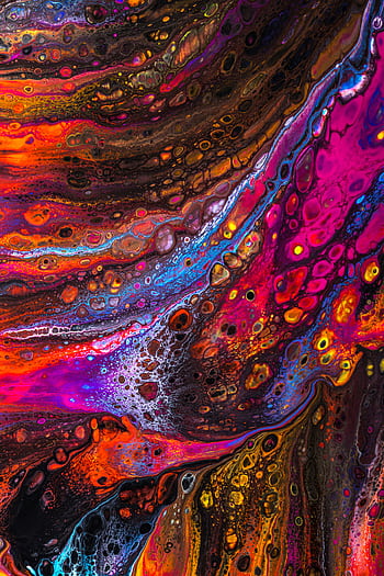 A vibrant and dynamic abstract painting featuring a blend of vivid colors and fluid patterns. HD phone wallpaper