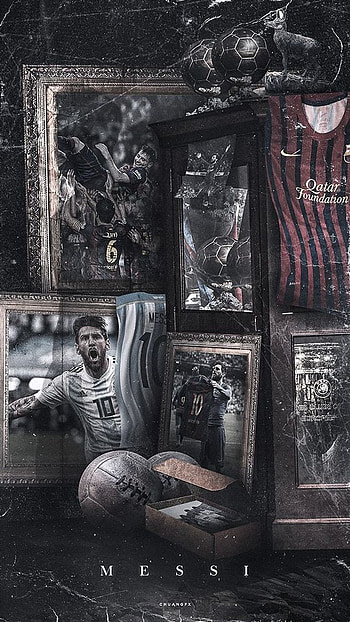 Messi, frames, collection, football, trophy HD phone wallpaper