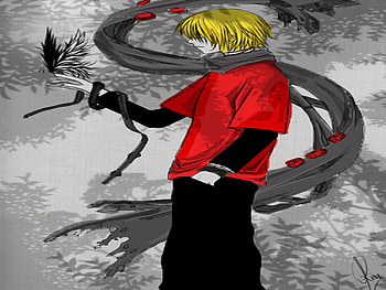 Anime boy with blonde hair BlackRed, blonde, grey, anime, blackred, boy, hair, clothes HD wallpaper
