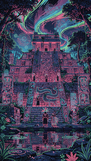 Neon Maya Temple — , Pyramid, Jungle, Ruin HD phone wallpaper
