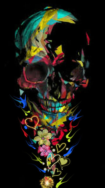 Flashy, neon, skull, sugar, heart, flower HD phone wallpaper