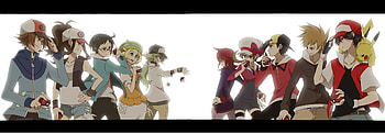 Classics Vs New Guys, classics, black, trainers, n, cheren, gold, glasses, hat, female, bianca, white, guys, kris, pika, anime, green, red, pokeball, silver, girls, new guys HD wallpaper