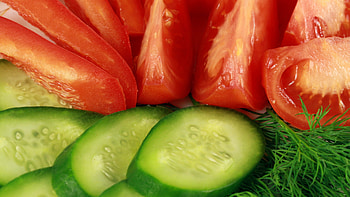 Cucumbers, Tomatoes, Plate, Dill HD wallpaper