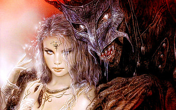 BEAUTY and the BEAST, luis royo, paint, beast, beauty, demon HD wallpaper