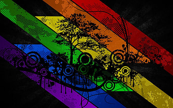 Trees, Rainbow, Vector, Lines, Stripes, Streaks, Iridescent HD wallpaper