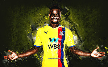 Marc Guehi, Crystal Palace FC, English footballer, portrait, yellow stone background, football, Premier League HD wallpaper