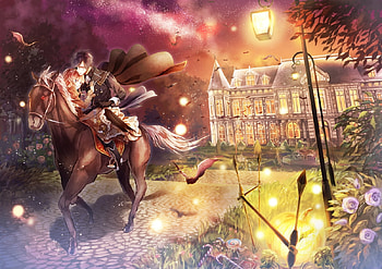 Escape, night, otogaki yoro, horse, coupel, girl, anime, moon, boy, yellow, luna, luminos, manga, guy HD wallpaper