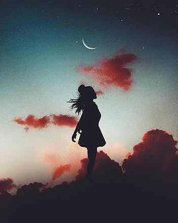 Woman, jump, sunset, silhouette HD phone wallpaper