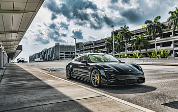 2021, Porsche Taycan Turbo S, , front view, exterior, electric sports cars, new black Taycan, German cars, Porsche HD wallpaper