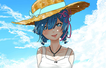 Rem, Re:Zero, anime girl, straw hat, beautiful, cute HD wallpaper