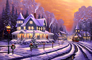 Holiday Social, winter, holidays, winter holidays, churches, paintings, love four seasons, Christmas, villages, snow, nature, xmas and new year HD wallpaper
