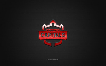 Bratislava Capitals, Slovak hockey club, red logo, gray carbon fiber background, ICE Hockey League, hockey, Bratislava, Slovakia, Bratislava Capitals logo HD wallpaper