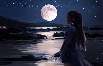 Elf Moonset River Fantasy Art , elf, moon, river, fantasy, artist, artwork, digital-art HD wallpaper