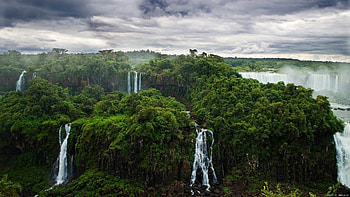 Landscape, Trees, Clouds, Waterfalls HD wallpaper
