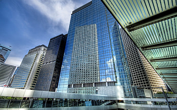 glass skyscrapers of hong kong r, skyscrapers, reflection, city, glass, sky, r HD wallpaper