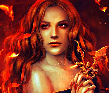 Fantasy girl, fantasy, red, dragon, redhead, girl, fire, woman HD wallpaper