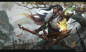 Yasuo, chengwei pan, man, yellow, fantasy, lol HD wallpaper