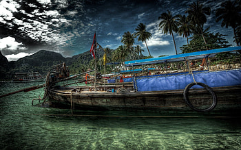 Nature, Water, Sky, Shore, Bank, r, Ship HD wallpaper