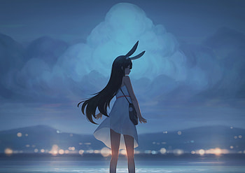 Bunny ears, anime girl, white dress HD wallpaper