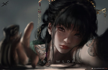 Shadow, girl, art, wlop, fantasy, face, dark HD wallpaper