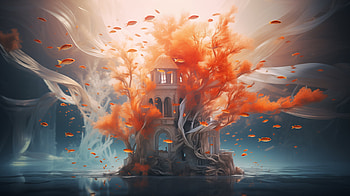 Temple, temple, tree, fairy, AI Art HD wallpaper
