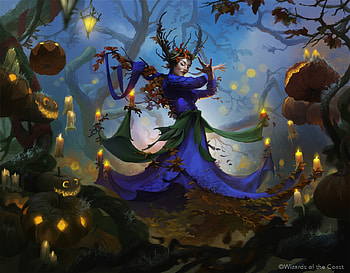 Leinora Autumn Queen, girl, queen, fariba khamseh, blue, night, art, fairy, fantasy, lights, autumn, luminos, toamna HD wallpaper