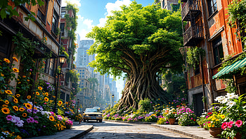 Urban Gardening: A Stunning Ultra Experience, Yggdrasil, tree, flower, urban HD wallpaper