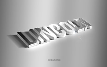 Lincoln, silver 3d art, gray background, with names, Lincoln name, Lincoln greeting card, 3d art, with Lincoln name HD wallpaper