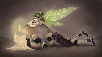 Dreaming, night, wings, art, skull, , cute, dark, fairy, fantasy, abstract, candle HD wallpaper