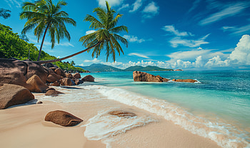 Tropical Beach Paradise with Swaying Palm Trees, beach, palm tree, tree HD wallpaper