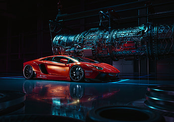 Lamborghini Aventador, red, sports car, art HD wallpaper