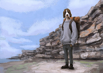 Art, Dog, Backpack, Rucksack, Tourist HD wallpaper