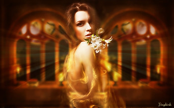 Beauty, rays, flowers, art, woman HD wallpaper