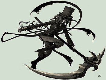 Deathscythe, scythe, black, black hair, scarf HD wallpaper