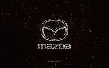 Mazda glitter logo, , black background, Mazda logo, white glitter art, Mazda, creative art, Mazda white glitter logo HD wallpaper
