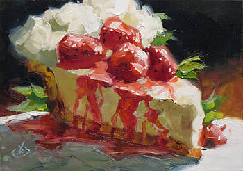 Strawberry cake by Tom Brown, sweet, strawberry, painting, art, red, tom brown, delicious, cake HD wallpaper