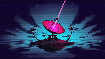 Antenna, island, dark, digital art HD wallpaper